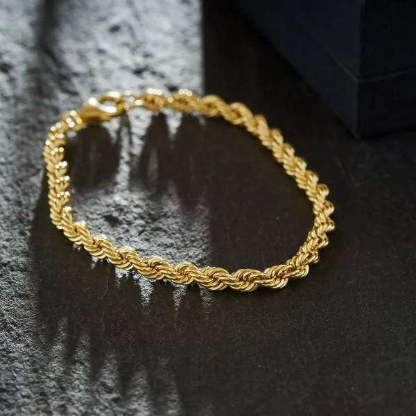 Armband als Kordelkette hohl in Gelbgold 585 / 14K, 20 cm lang, 4.4 mm breit, Gewicht ca. 5.9 g.
