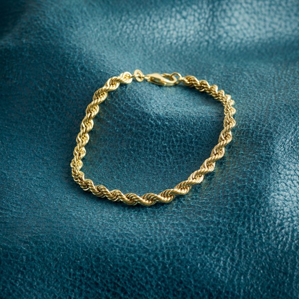 Armband als Kordelkette hohl in Gelbgold 333 / 8K, 19 cm lang, 4,4 mm breit, Gewicht ca. 4.3 g.