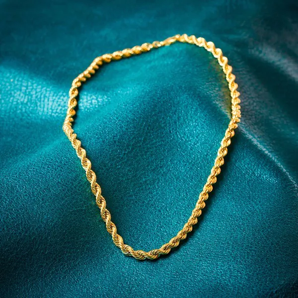 Goldkette als Kordelkette hohl in Gelbgold 585 / 14K, 60 cm lang, 5 mm breit, Gewicht ca. 20.7 g.