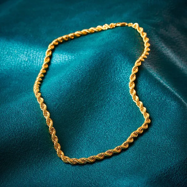 Goldkette als Kordelkette hohl in Gelbgold 585 / 14K, 50 cm lang, 5,4 mm breit, Gewicht ca. 21.6 g.