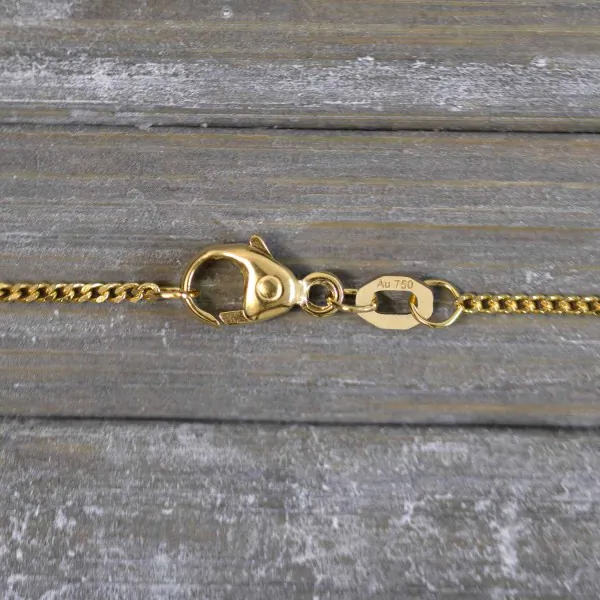 Goldkette als Panzerkette flach in Gelbgold 750 / 18K, 38 cm lang, 1,2 mm breit, Gewicht ca. 2.6 g.