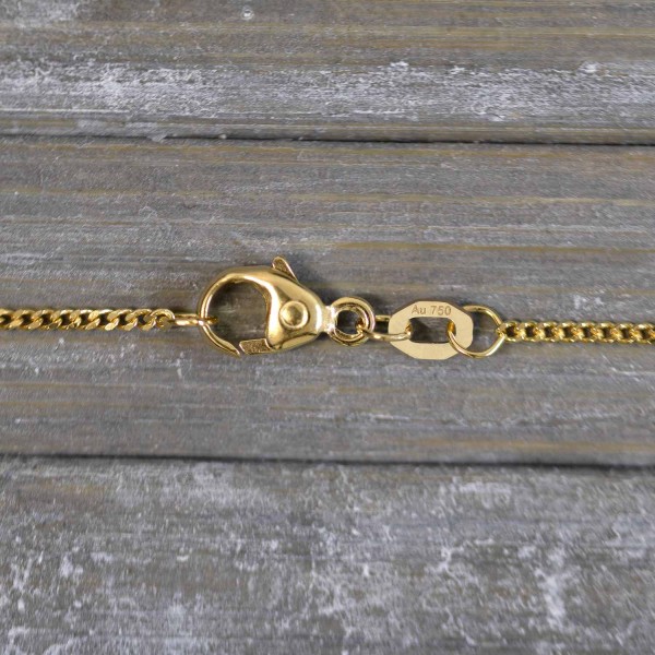 Goldkette als Panzerkette flach in Gelbgold 750 / 18K, 42 cm lang, 1,2 mm breit, Gewicht ca. 2.9 g.