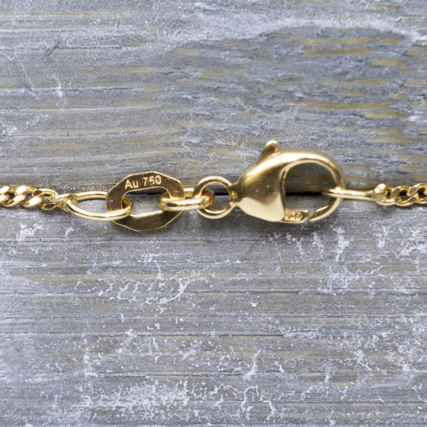 Goldkette als Panzerkette flach in Gelbgold 750 / 18K, 42 cm lang, 1,4 mm breit, Gewicht ca. 3.6 g.