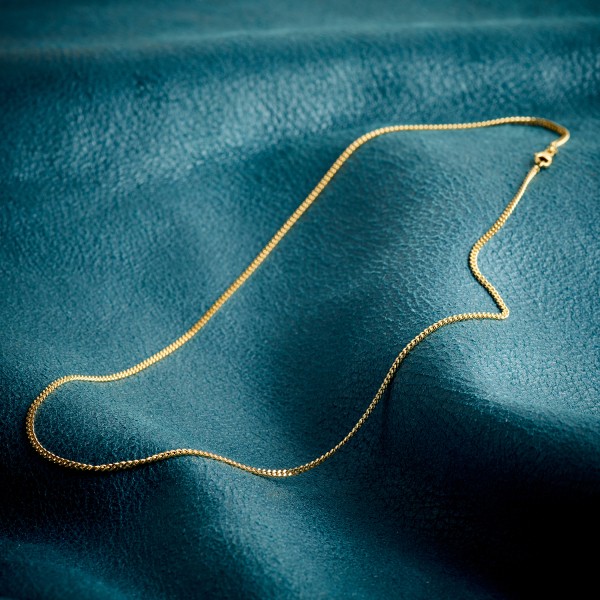 Goldkette als Panzerkette flach in Gelbgold 750 / 18K, 80 cm lang, 2,1 mm breit, Gewicht ca. 14.2 g.
