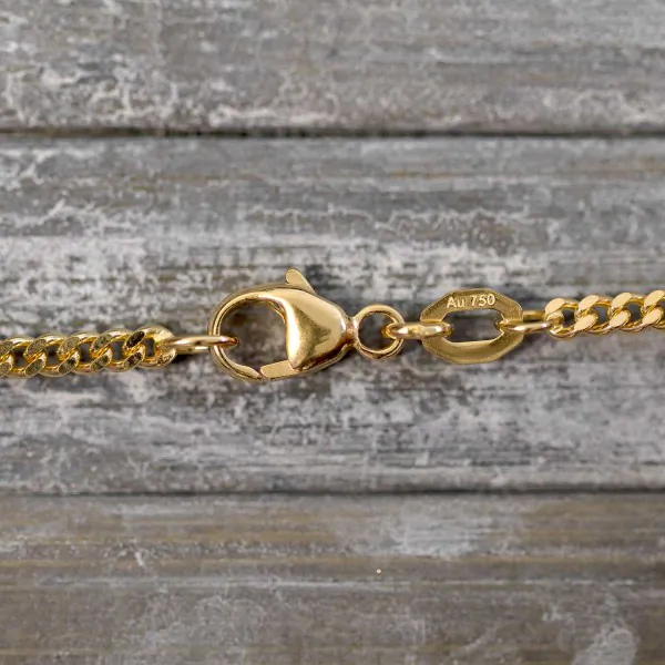 Goldkette als Panzerkette flach in Gelbgold 750 / 18K, 70 cm lang, 2,1 mm breit, Gewicht ca. 12.4 g.