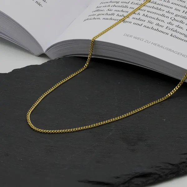 Goldkette als Panzerkette flach in Gelbgold 375 / 9K, 65 cm lang, 2,1 mm breit, Gewicht ca. 8.0 g.
