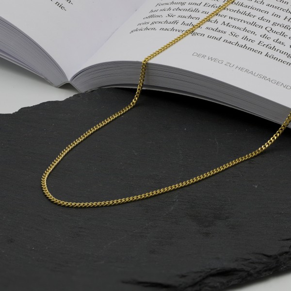 Goldkette als Panzerkette flach in Gelbgold 375 / 9K, 80 cm lang, 2,1 mm breit, Gewicht ca. 9.8 g.