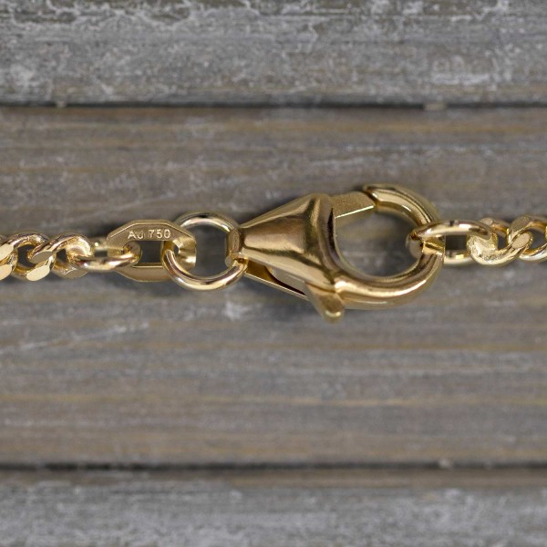 Goldkette als Panzerkette flach 1.1 Höhe in Gelbgold 750 / 18K, 50 cm lang, 2,4 mm breit, Gewicht ca. 11.3 g.