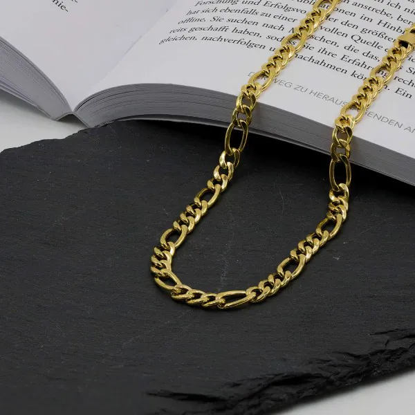 Goldkette als Figarokette hohl in Gelbgold 750 / 18K, 50 cm lang, 5.7 mm breit, Gewicht ca. 14.7 g.