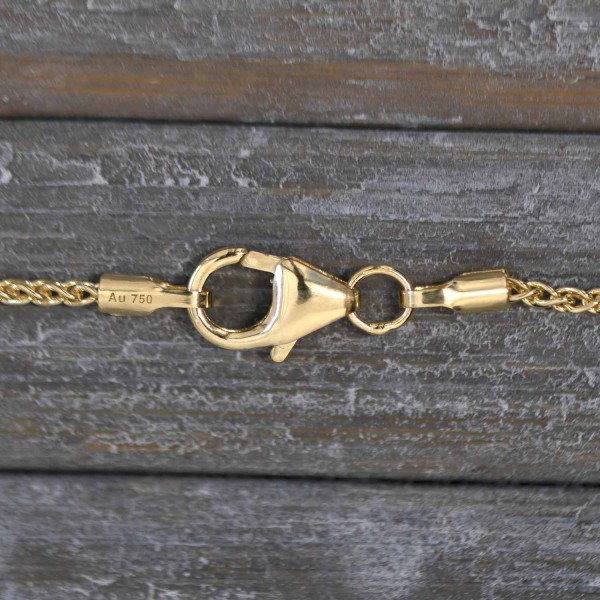 Goldkette als Zopfkette in Gelbgold 750 / 18K, 45 cm lang, 1,3 mm breit, Gewicht ca. 3.6 g.