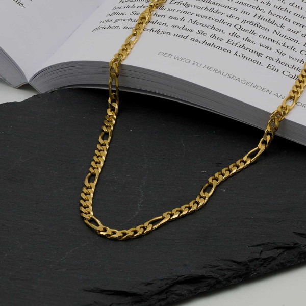 Goldkette als Figarokette diamantiert in Gelbgold 750 / 18K, 85 cm lang, 4,3 mm breit, Gewicht ca. 44.4 g.