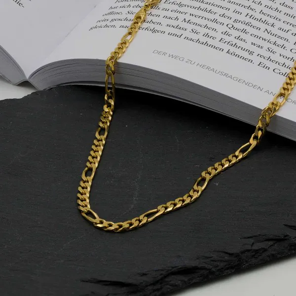 Goldkette als Figarokette diamantiert in Gelbgold 750 / 18K, 75 cm lang, 4,3 mm breit, Gewicht ca. 39.2 g.