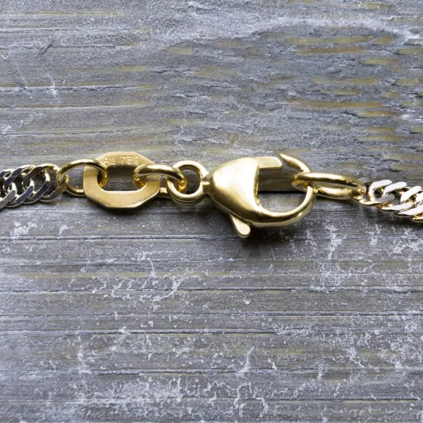 Armband als Singapurkette in Bicolor Gelbgold / Weißgold 750 / 18K, 19 cm lang, 2,4 mm breit, Gewicht ca. 2.6 g.