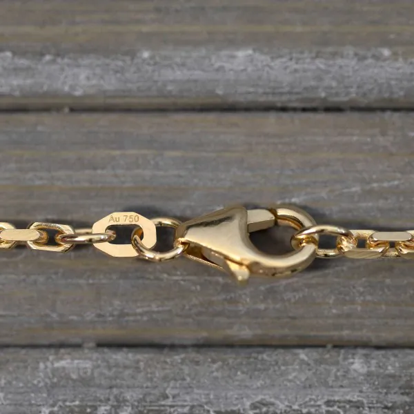 Armband als Ankerkette diamantiert in Gelbgold 750 / 18K, 20 cm lang, 2 mm breit, Gewicht ca. 6 g.