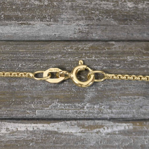 Goldkette als Venezianerkette rund geschlagen in Gelbgold 750 / 18K, 40 cm lang, 1,2 mm breit, Gewicht ca. 3.9 g.