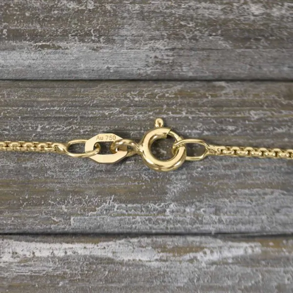 Goldkette als Venezianerkette rund geschlagen in Gelbgold 750 / 18K, 50 cm lang, 1,2 mm breit, Gewicht ca. 4.9 g.