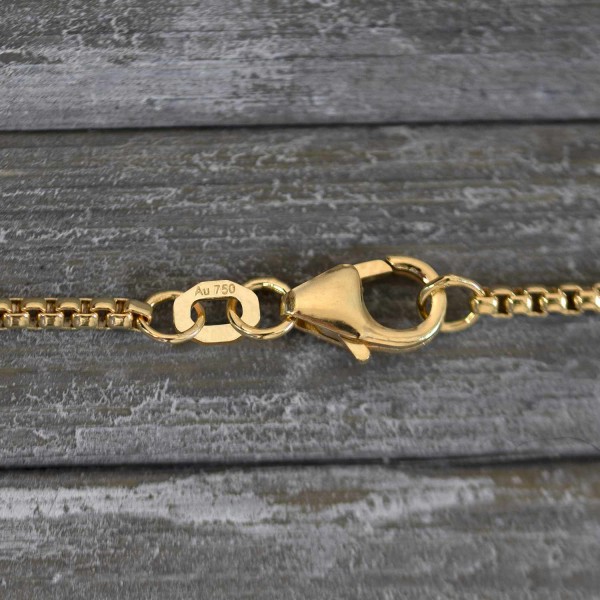 Goldkette als Venezianerkette rund geschlagen in Gelbgold 750 / 18K, 45 cm lang, 1,5 mm breit, Gewicht ca. 8.5 g.