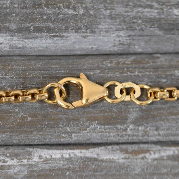 Goldkette als Venezianerkette rund geschlagen in Gelbgold 750 / 18K, 60 cm lang, 2,7 mm breit, Gewicht ca. 27.7 g.
