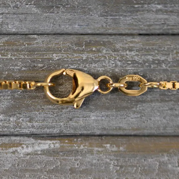 Goldkette als Venezianerkette in Gelbgold 750 / 18K, 34 cm lang, 1,4 mm breit, Gewicht ca. 6 g.