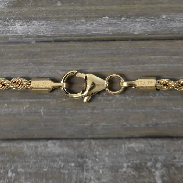 Armband als Kordelkette hohl Leichtversion in Gelbgold 750 / 18K, 18 cm lang, 2,1 mm breit, Gewicht ca. 1.5 g.