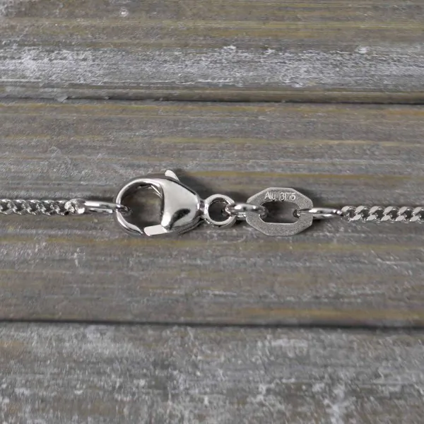Goldkette als Panzerkette flach in Weißgold 375 / 9K, 45 cm lang, 1,4 mm breit, Gewicht ca. 2.8 g.