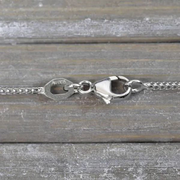 Goldkette als Bingokette in Weißgold 375 / 9K, 45 cm lang, 1,1 mm breit, Gewicht ca. 3.3 g.