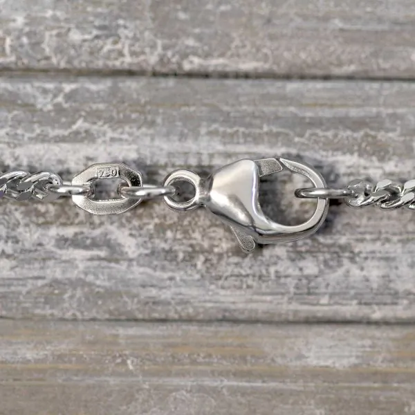 Goldkette als Panzerkette flach in Weißgold 750 / 18K, 90 cm lang, 2,4 mm breit, Gewicht ca. 22.3 g.