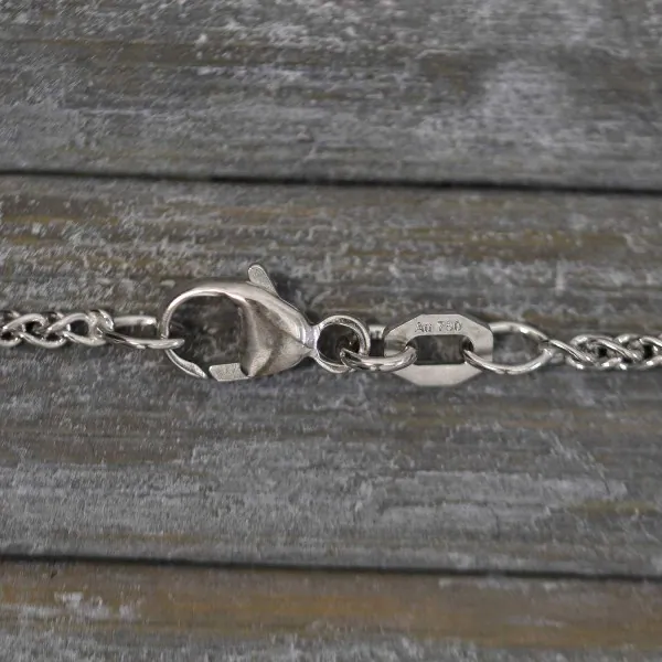 Goldkette als Zopfkette in Weißgold 750 / 18K, 45 cm lang, 1,7 mm breit, Gewicht ca. 6.4 g.