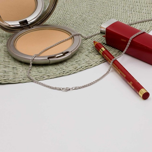 Goldkette als Zopfkette in Weißgold 585 / 14K, 38 cm lang, 2,1 mm breit, Gewicht ca. 7.1 g.