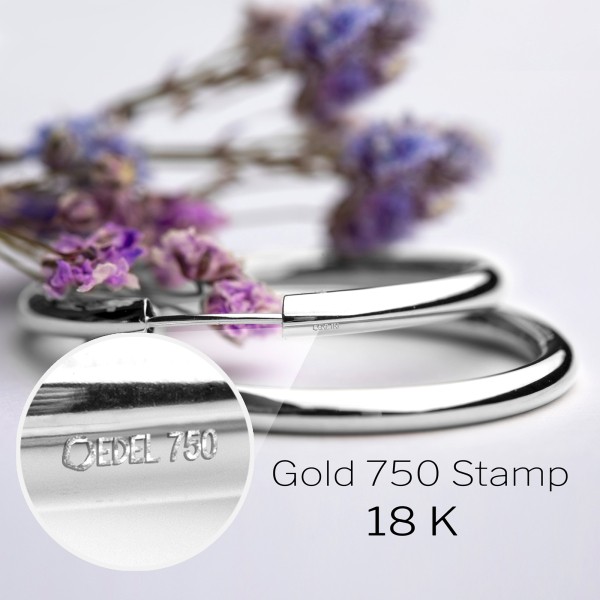 Ohrringe, Creolen, Weißgold 750 / 18K, Außendurchmesser 13 mm, Breite 1.3 mm, Gewicht ca. 0.4 g