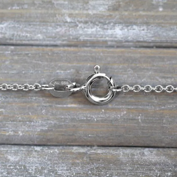 Goldkette als Ankerkette rund Weißgold 585 / 14K, 36 cm lang, 1,3 mm breit, Gewicht ca. 2.3 g.