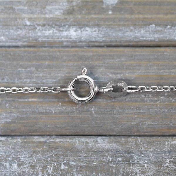 Goldkette als Ankerkette diamantiert in Weißgold 585 / 14K, 38 cm lang, 1,3 mm breit, Gewicht ca. 2.4 g.