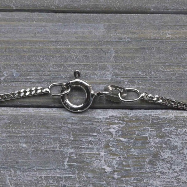 Goldkette als Panzerkette flach Weißgold 585 / 14K, 38 cm lang, 1,4 mm breit, Gewicht ca. 2.7 g.