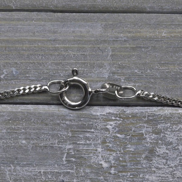 Goldkette als Panzerkette flach in Weißgold 585 / 14K, 65 cm lang, 1,4 mm breit, Gewicht ca. 4.6 g.
