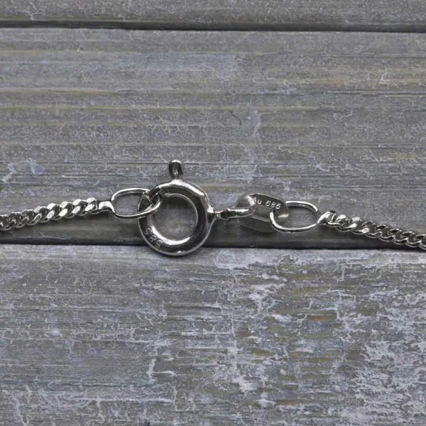 Goldkette als Panzerkette flach Weißgold 585 / 14K, 42 cm lang, 1,4 mm breit, Gewicht ca. 3 g.