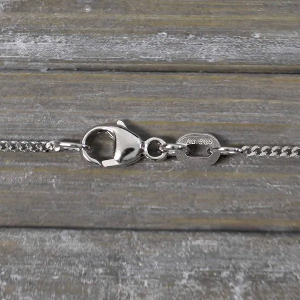 Goldkette als Panzerkette flach in Weißgold 585 / 14K, 45 cm lang, 1,4 mm breit, Gewicht ca. 3.4 g.