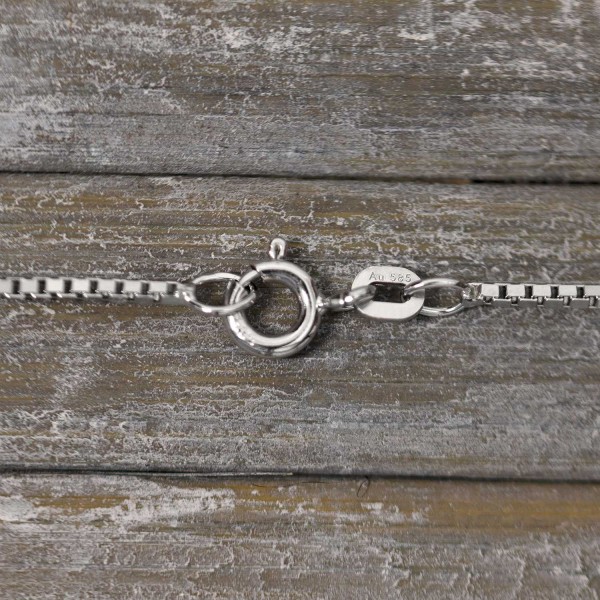 Goldkette als Venezianerkette in Weißgold 585 / 14K, 45 cm lang, 1,2 mm breit, Gewicht ca. 4.7 g.