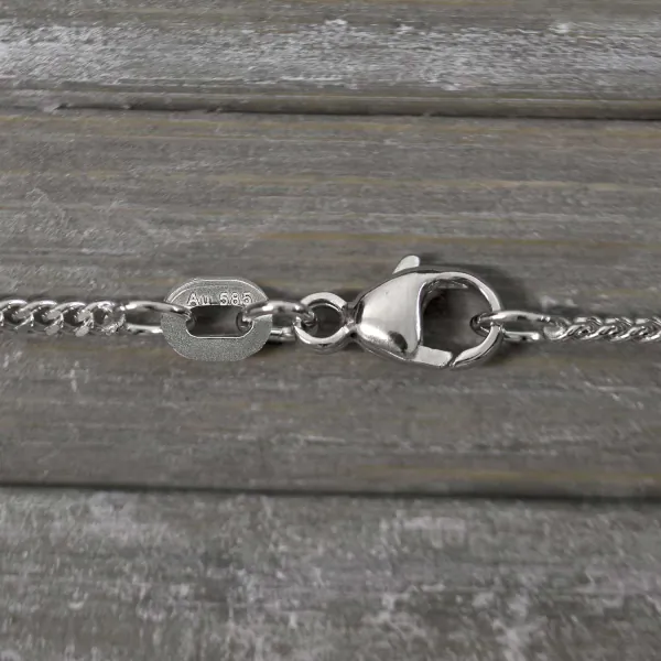 Goldkette als Panzerkette flach in Weißgold 585 / 14K, 75 cm lang, 1,7 mm breit, Gewicht ca. 9 g.