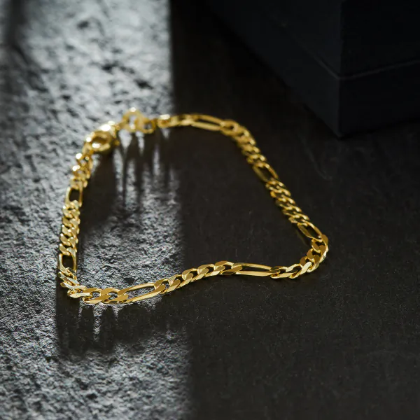 Armband als Figarokette diamantiert in Gelbgold 750 / 18K, 22 cm lang, 3,4 mm breit, Gewicht ca. 7.9 g.
