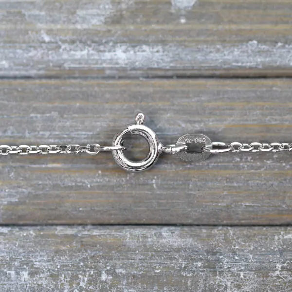 Goldkette als Ankerkette diamantiert in Weißgold 585 / 14K, 38 cm lang, 1,3 mm breit, Gewicht ca. 2.4 g.