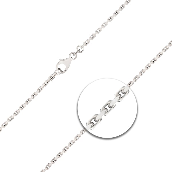 Armband als Ankerkette diamantiert in Weißgold 585 / 14K, 21 cm lang, 2 mm breit, Gewicht ca. 5.5 g..