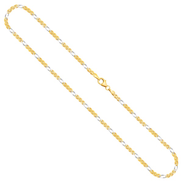 Goldkette als Panzerstegkette Bicolor in Gelbgold / Weißgold 333 / 8K, 55 cm lang, 2,5 mm breit, Gewicht ca. 5.3 g.