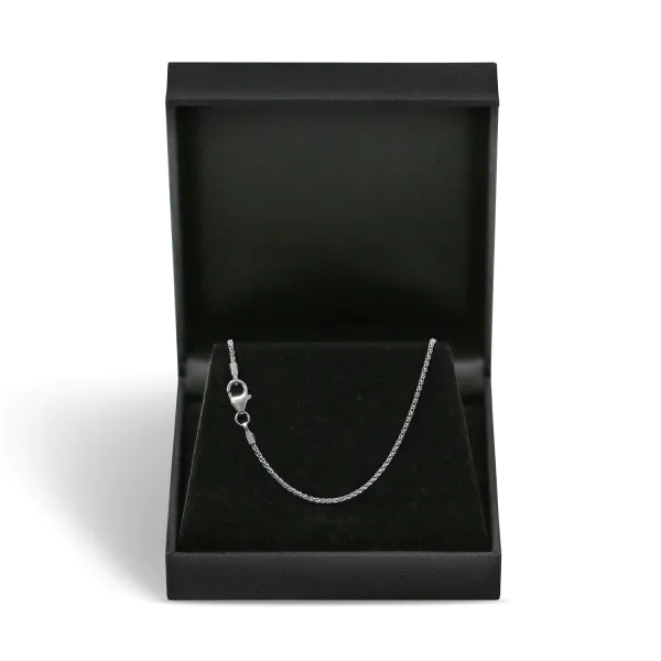 Goldkette als Zopfkette in Weißgold 585 / 14K, 45 cm lang, 1,3 mm breit, Gewicht ca. 3.4 g.