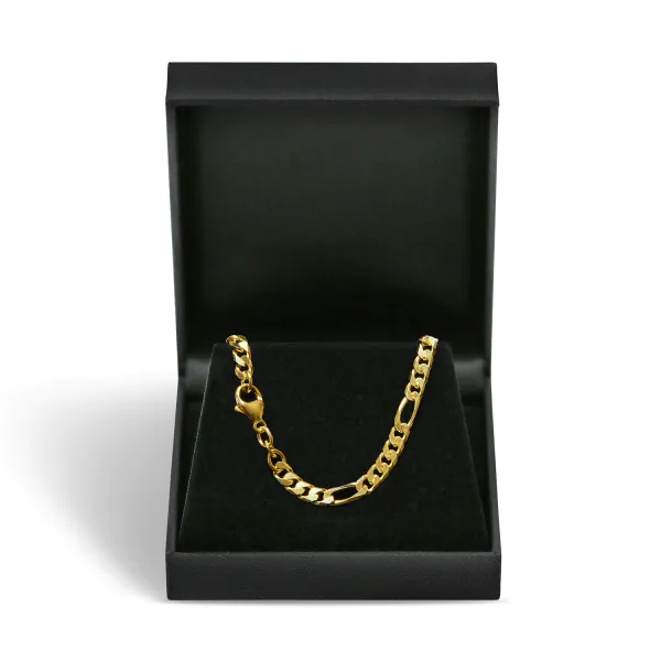 Goldkette als Figarokette diamantiert in Gelbgold 585 / 14K, 55 cm lang, 4,3 mm breit, Gewicht ca. 23.4 g.