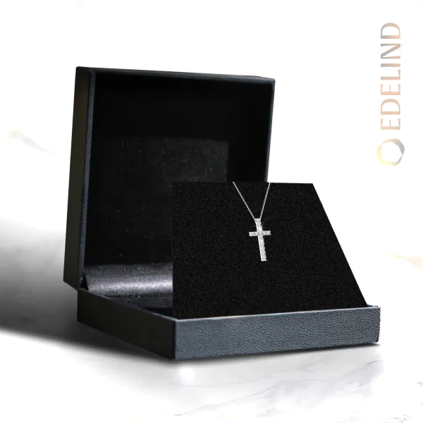 0,2 Karat Diamant Anhänger Kreuz Weißgold 585 (14K) mit Goldkette für Damen