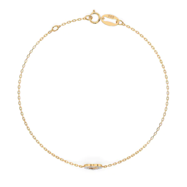 Herz Goldarmband als Ankerkette mit 0,07 Karat Diamanten, Gelbgold 585 / 14 Karat, 21 cm lang, Gewicht ca. 0,8 g.