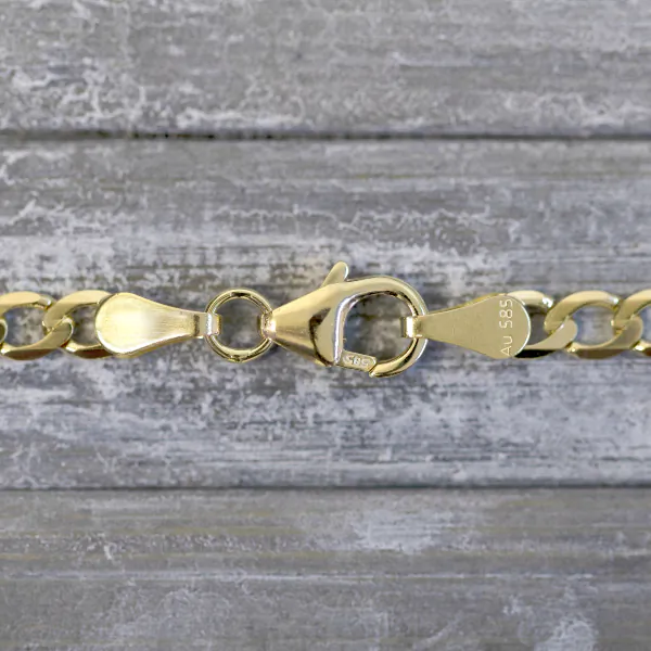Armband als Panzerkette facettiert in Gelbgold 585 / 14K, 21 cm lang, 3,1 mm breit, Gewicht ca. 3 g.