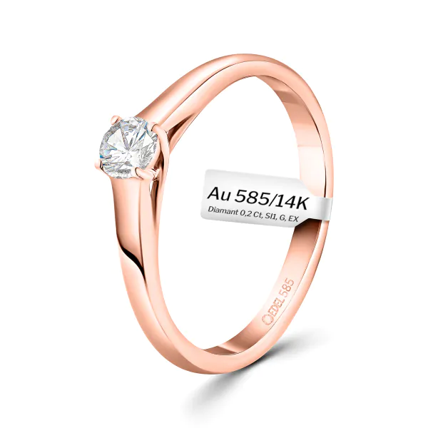 0,20 Karat Diamant Verlobungsring, Rotgold 585 / 14K, Weite 53 mm, Gewicht ca. 2.5 g.