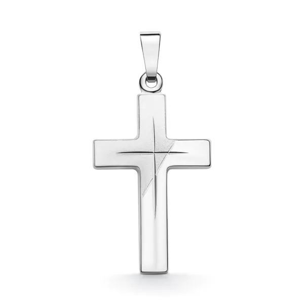 Anhänger Kreuz gesandelt/glanz/diam. , Weißgold 585 / 14K, Höhe 21 mm, Gewicht ca. 0,85 g