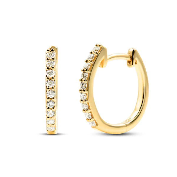 0,16 Karat Diamant Creolen, Gelbgold 750 / 18K, Außendurchmesser 13 mm, Breite 1.5 mm, Gewicht ca. 1.8 g
